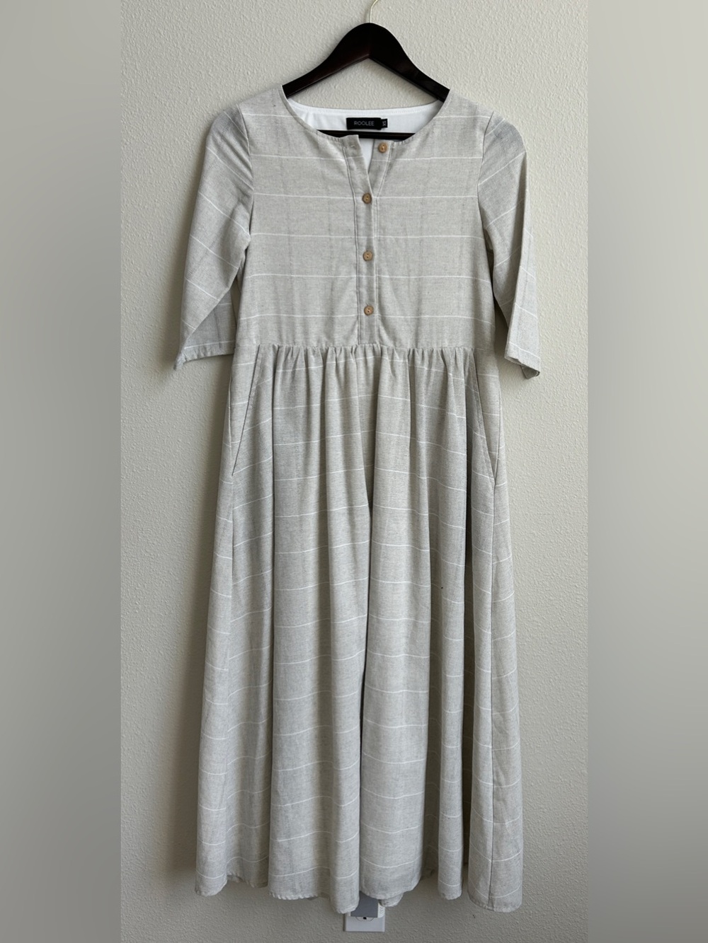 Roolee Cream Windowpane Midi Dress